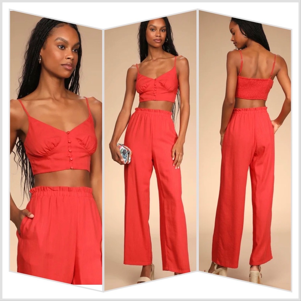 Sensational Summer Coral Pink Wide-Leg Two-Piece Jumpsuit